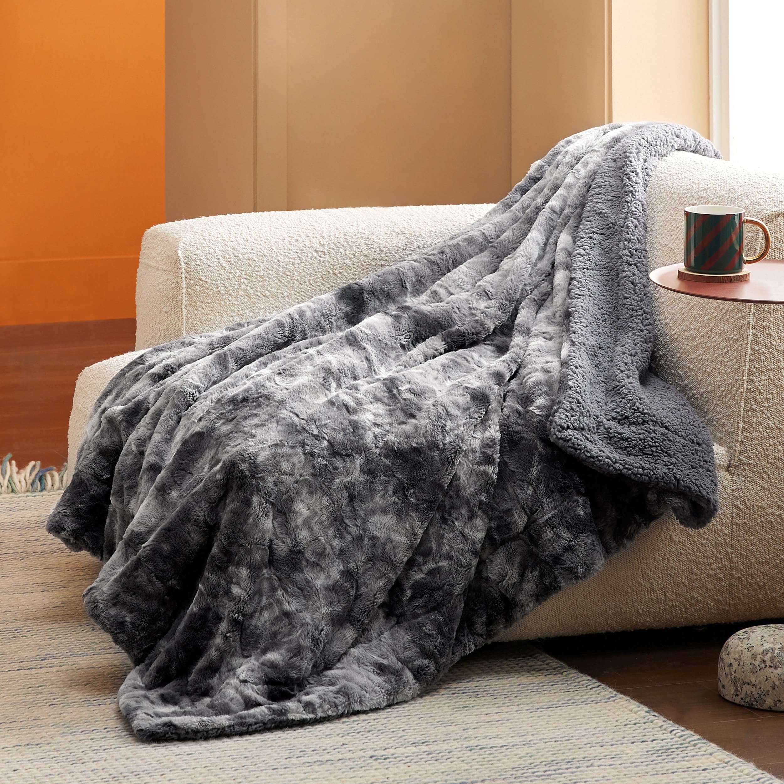 Bedsure Fuzzy Blanket For Couch - Grey, Soft And Warm Plush Sherpa, Cozy And Furry Faux Fur, Reversible Throw Blankets For Sofa